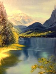 Mountain oil painting Mountain landscape Mountain Art Mountain and Lake Original oil painting Snowy Mountains on canvas