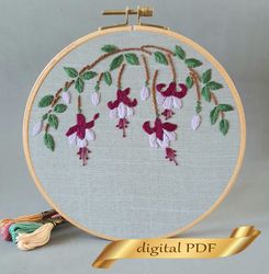 Fuchsia pattern pdf embroidery, Easy hand embroidery DIY