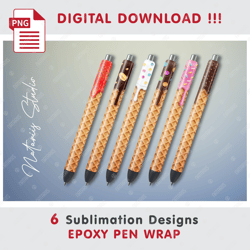 6 Ice Cream Designs - Seamless  Patterns - EPOXY PEN WRAP - Full Pen Wrap