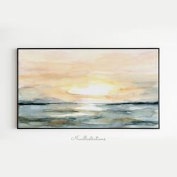 Samsung Frame TV Art Sunrise Sunset Seascape Ocean in Watercolor, Neutral Minimalist Downloadable Digital Download