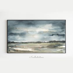 Samsung Frame TV Art Abstract Dark Night Sky Landscape in Watercolor, Neutral Minimalist Downloadable Digital Download