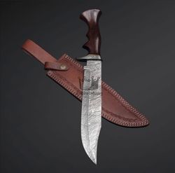 Handmade Damascus Steel 13 Inch Bowie Knife With Leather Sheath