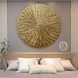 Gold Abstract Art Original Painting Textured art on a round canvas | Gold Metallic Modern wall decor Gold Leaf Art
