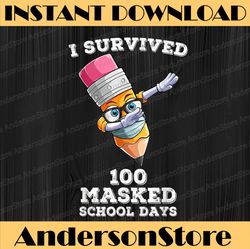 I Survived 100 Masked School Days Face Mask Dabbing Crayon PNG