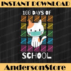Cute 100 Days Of School Cat Face Mask Virtual Teacher PNG