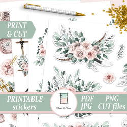 Printable Floral Planner Stickers, Vintage Flowers Die Cuts, - Inspire  Uplift