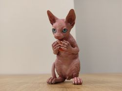 Sphynx cat sculpture cat miniature.Custom realistic painting and realistic yeyes figurine.