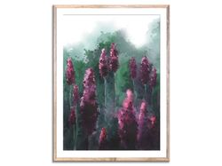 Lavender Art Print Floral Watercolor Painting Wildflowers Poster Flower Wall Art Green and Purple Abstract Flowers Art