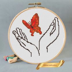 Red butterfly pattern pdf cross stitch, Easy embroidery DIY