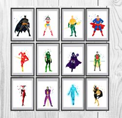 Comic DC Superheroes Set Art Print Digital Files decor nursery room watercolor