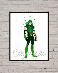 Green Arrow DC Comic Superheroes Art Print Digital Files decor nursery room watercolor