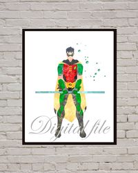Robin DC Comic Superheroes Art Print Digital Files decor nursery room watercolor