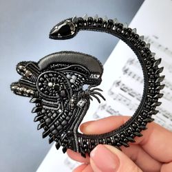 Alien brooch, Handmade, Decoration in the form of an alien, hairpin, Swarovski Crystals, Gift Alien