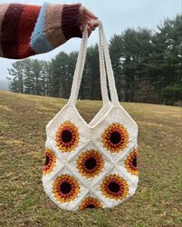 Rainbow Square Crochet Bag, Crochet Granny Square Bag, Summer Bag Tote, Handbag , Crochet Patchwork Bag