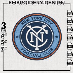 New York City Football Club Logo Embroidery Designs, MLS Embroidery files, MLS Teams, Football, Digital Download