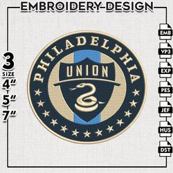 Philadelphia Union Logo Embroidery Designs, MLS Embroidery files, Union MLS Teams, Football, Digital Download