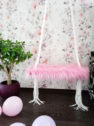 Macrame Pink Swing, Swing for girl, Wood Wedding Swing, Indoor Swing, Hanging chair, Nursery decor