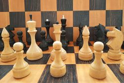 OREDEZH big wooden Soviet chess pieces set (about 12 cm king) - vintage chessmen wood