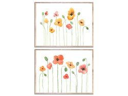 Poppies Set of 2 Watercolor Art Print Floral Large Prints Flowers Watercolor Painting Abstract Flowers Wall Decor