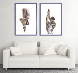 Ballerina Painting set of 2 Ballet Dancer Watercolor Art Print Woman Figure Wall Art Ballerina Poses Wall Decor