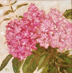 Hydrangea Original Oil Painting Flowers Original Art Blossom Wall Art Country Home Still Pink Floral Oil Painting