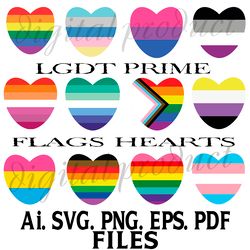 HEART LGBT 12 PRIDE FLAGS  SVG VECTOR GRAPHICS AI.EPS.PNG.SVG.PDF FILES DOWNLOAD DIGITAL SUBLIMATION FILES