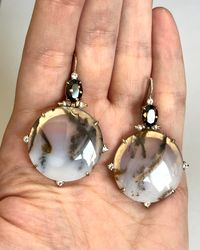 Earrings with natural stones. Earrings with agate, rauchtopazes, colorless topazes, pearls. Large Dangle Earrings.