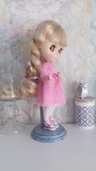 Dress for Blythe, knitted dress for dolls from the Angora, beautiful knitted dress for Blythe, clothes for dolls Pink