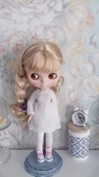 Dress for Blythe, knitted dress for dolls from the Angora, beautiful knitted dress for Blythe, clothes for dolls White