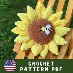 Crochet plush sunflower pillow pattern -Digital English PDF pattern