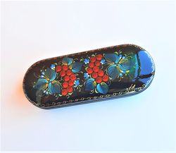 Russian floral hard glasses case rowan with leaves hand painted