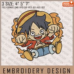 Luffy Embroidery Files, One Piece, Anime Inspired Embroidery Design, Machine Embroidery Design