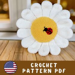 Flower daisy crochet pillow pattern - Digital English PDF pattern