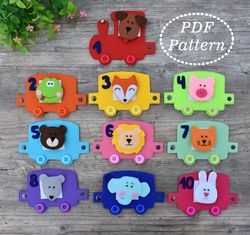 Rainbow Train Educational Game for toddlers Felt PDF Pattern, Train toy with clasps
