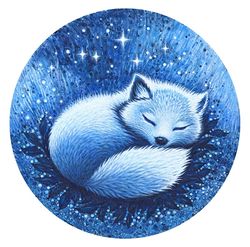 Sleeping fox print, Sleeping fox painting, White fox art print