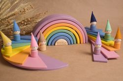 Montessori Wooden Rainbow Stacking Toy Set Pastel