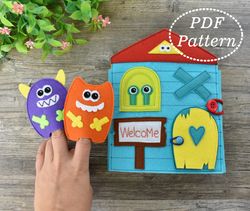 Monsters House Book Felt PDF Pattern, Felt Monster finger puppets