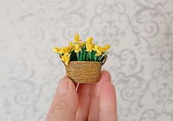 Flowers in a basket. Dollhouse miniature. Handmade. 1:12.
