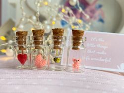 Micro crochet animals in glass bottle necklace long distance gift for best friends mini figurines cute romantic gift
