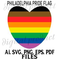 PHILADELPHIA PRIDE FLAG HEART SVG.PNG.EPS.PDF.AI DIGITAL DOWNLOAD FILES SUBLIMATION FILES