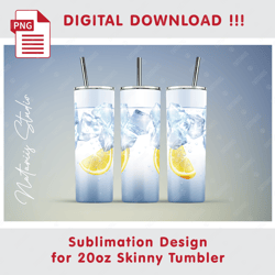 Realistic Ice Drink - Seamless Sublimation Pattern - 20oz SKINNY TUMBLER - Full Tumbler Wrap