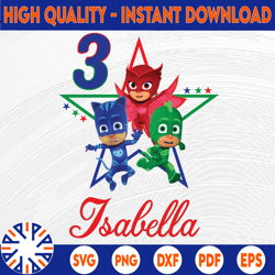 Personalized Name And Ages, PJ Masks PNG Iron On Transfer, Personalized Mommy  Daddy, Birthday Girl Party Printables Pj