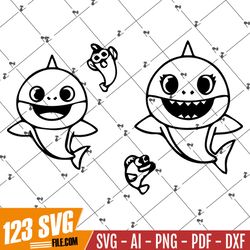 Baby Shark Family Shark Digital Files - Design Files - Cricut - SVG - Silhouette Cameo - PNG - EpS - PDF - DxF