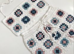 Floral Crochet Crop Top and Skirt, Daisy Crochet Set, Granny Square Crochet Set, Sunflower Set, Crochet Patchwork Set