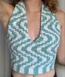 Summer crochet Halter Top,  Halter Crocheted Top, Wave Top, Rainbow top, Crochet top
