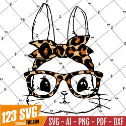 Cute bunny with leopard bandana and glasses svg, Leopard print svg, Easter svg, Bunny svg, Easter bunny svg, Christian s