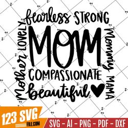 Mom Phrase Collage SVG, Mom Shirt svg, Mother's Day Gift, Mom Life, Blessed Mama, Hand Lettered Mom quotes, Cut Files fo
