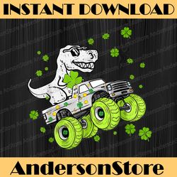 Funny Dinosaur Monster Truck St Patrick's Day PNG Sublimation Designs