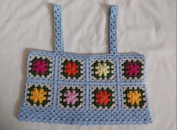 Crochet Granny Square Top, Rainbow Square Crochet Crop top, square Top, Crochet Patchwork Crop Top