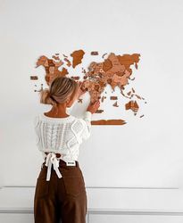 Traveler Gift for Women, Wood World Map with Pins, Large Wall Decor by Enjoy The Wood
